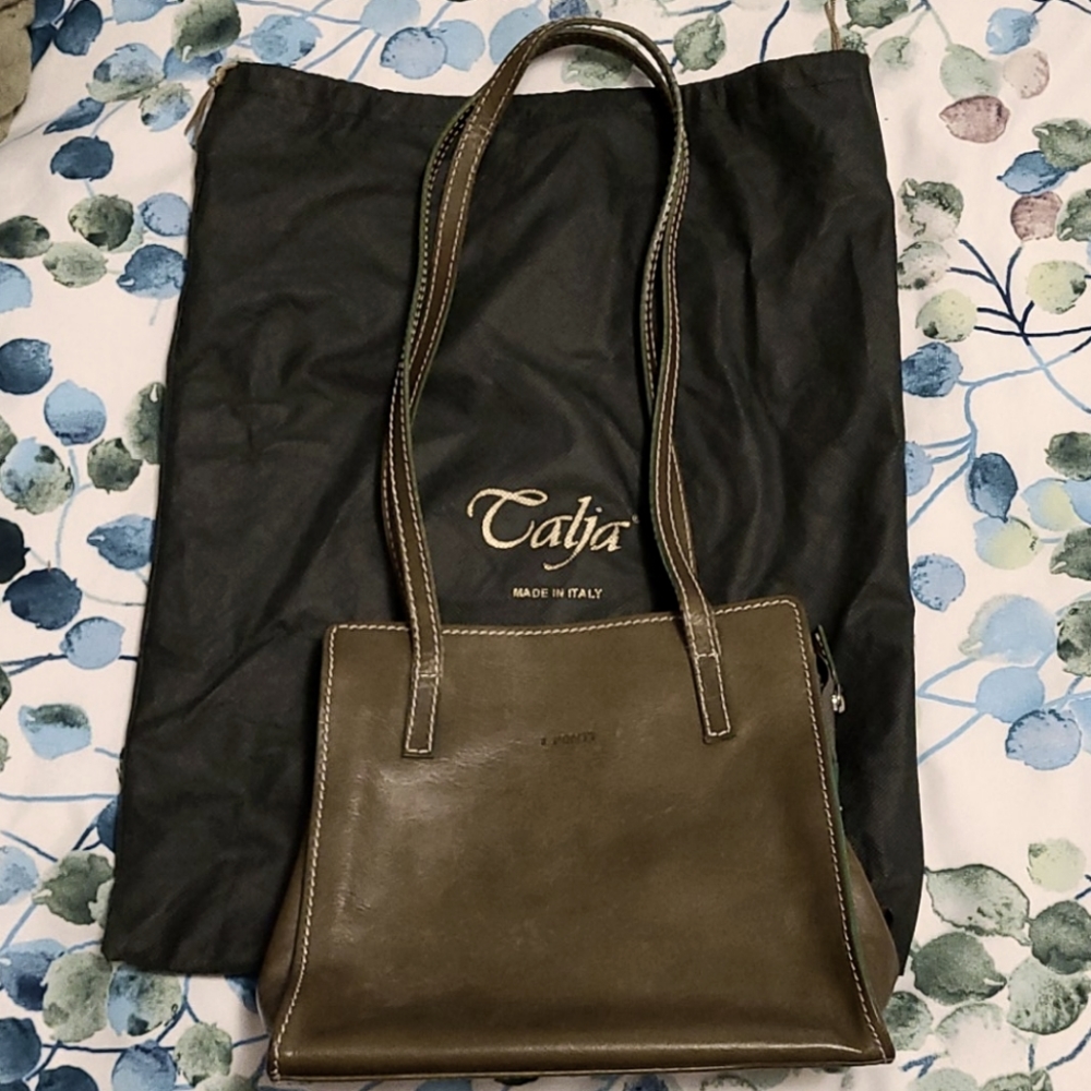 Italian dark green leather handbag